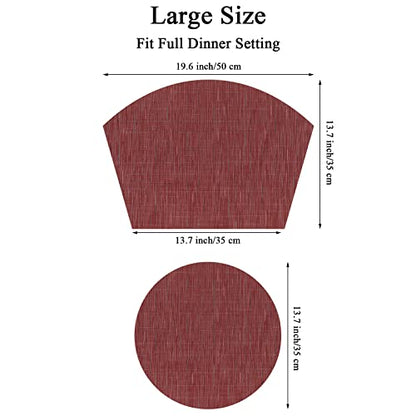 SHACOS Large Size Wedge Placemats with Centerpiece Round Mat Set of 5 Round Table Place Mats Washable Dining Table Placemats Reversible Durable, Burgundy - color: Burgundy