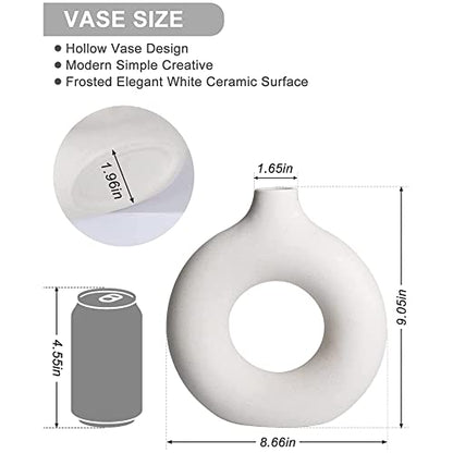 India Meets India Ceramic Vase [Pink], Ceramic Donut Circle Vase, Decorative Hollow & Pampas Dried Flowers Vase for Home Decoration/Living Room/Bedroom/Office/Table/Bookshelf, 8"