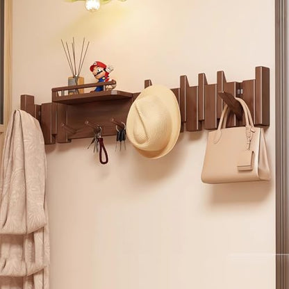 Wall Mounted Piano Key Hanger | Flip Style Hook | Entrance Wall Art Hook, Made of Oak Wood (3 Times Painted, 4 Times Polished) (Fence Walnut, 12Hooks) - color: Fence Walnut, size: 12Hooks