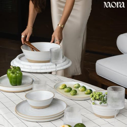 MORA Giant Salad Bowl Set with Wood Salad Servers, 4 qt Large Ceramic Serving Bowl for Salad, Pasta & Fruit, Microwave, Oven and Dishwasher Safe - Cloud - color: Cloud