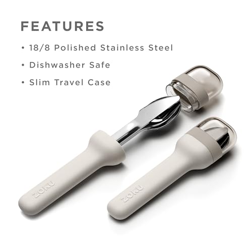 Zoku Pocket Utensil Set Stainless Steel Fork, Knife, and Spoon in Case Grey - color: Gray