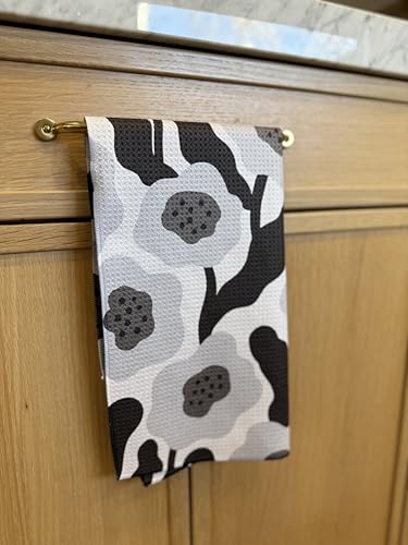 Kitchen Towels, Dish Towels for Kitchen, 3 Pc Kitchen Towel Set | Microfiber Waffle Towels, 16 x 26 inches, with Hanging Loops, Reusable Tea Towels, Cute Kitchen Towels - 3 Pack - color: Black/Gray