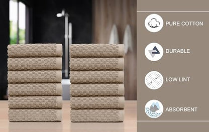 COTTON CRAFT Euro Spa Waffle Wash Cloth - Set of 12 Linen Washcloth | Luxury Face Towel Set - 100% Cotton - Soft Plush Absorbent Low Lint Quick Dry - Gym Shower Beach Bath Kitchen - 12x12 inches - color: Linen, size: 12 Pack Wash Cloths