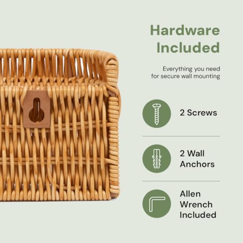Handwoven Rattan Coat Rack Wall Mount with Shelf, 5 Hidden Hooks for Entryway, Modern Japandi Scandinavian Wall Organizer for Coats, Bags & Towels, Natural Minimalist Decor