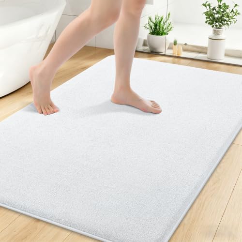 Smiry Memory Foam Bath Mat 44x32, Extra Soft Absorbent Bathroom Rugs | White Quick Dry, Machine Washable Bath Mats for Bathroom, Shower, Tub and Home Decor Accessories - color: White, size: 44'' X 32''