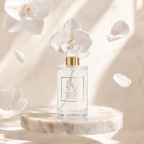 Reed Diffuser Set, White Orchid Ceramic Flower Frangrance Diffuser 6.76 fl. oz / 200ML, Home Reed Diffuser for Bathroom Office Bathroom Living Room Decor