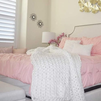 Chunky Knit Blanket (50 x 60 Inches) Warm Soft Cozy for Lounge Sofa & Bedroom, Handmade Knitted Yarn Throw Blanket (White, 1) - color: White