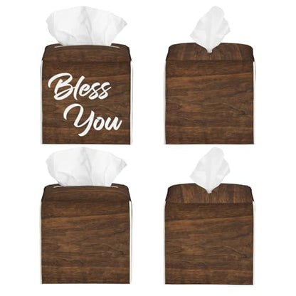 Bless You Tissue Box Cover Square,Wooden Board Texture Tissue Box Holder Waterproof Leather Facial Paper Organizer Dispenser for Bathroom Home Car Nightstand Vanity Desk - color: Color-22