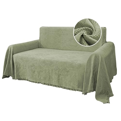 H.VERSAILTEX Cotton Sofa Covers Couch Cover Sofa Slipcover for Most Shape Sofas, Feature Thick Woven Jacquard Seamless with Tassels, Multi-Use Decorative for Couch (Large: 71" x 102", Sage) - color: Sage, size: Large