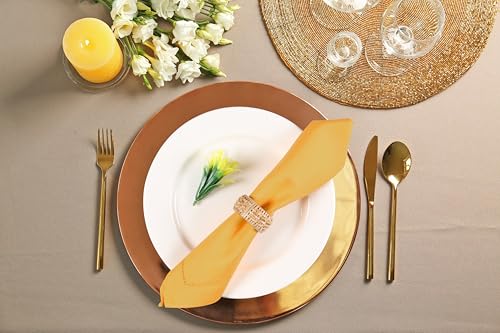 Ramanta Home Set of 12 Cloth Napkins 20x20 Inches, Mustard | Polyester Napkins with Hemmed Edges, Washable Reusable Dinner Napkins Ideal for Parties, Weddings,Hotels and Banquets - color: Mustard, size: 20" x 20" (Set of 12)