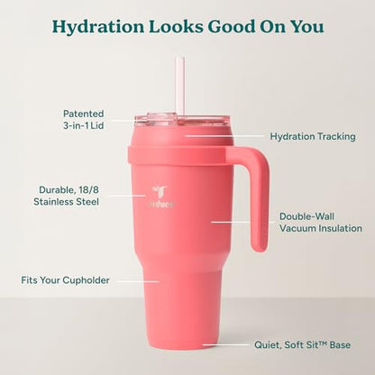 REDUCE 40 oz Stainless Steel Tumbler with Handle - Dual-Wall Vacuum Insulated Travel Mug, Sweat-Proof Lid & Reusable Straw - Keeps Drinks Cold for 24 Hrs, Fits Cupholders, Dishwasher Safe - Daiquiri - color: Daiquiri, size: 40 Ounces