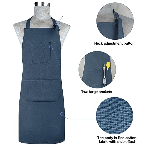 Oven Mitts and Pot Holders with Cooking Apron Set of 5, Heat Resistant Kitchen Gloves and Silicone Non-Slip Potholders, Adjustable Neck Buckle Chef Apron, Cotton Nice Design for Cooking （Navy… - color: Navy