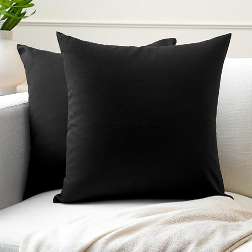 Encasa XO Throw Pillow Covers, Cotton, No Inserts 18"x18" Jet Black | Durable Cotton Canvas | Concealed Invisible Zipper | Ideal for DIY & Embroidery | Living Room & Couch | Set of 2 - color: Jet Black, size: 18" x 18" (Pack of 2)