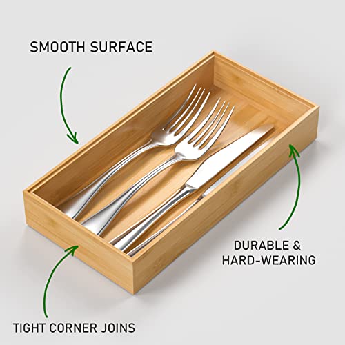 VeyFey Silverware Tray for Drawer, Stackable Kitchen Bamboo Drawer Organizer 12" x 6" x 2" Set of 2 - size: 12" x 6" x 2"