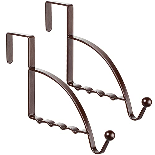 Hotop 2 Pcs Over The Door Hooks, Clothes Hanger, Over Door Hanger, Bronze | Metal Rack for Coats Towels Hats Bag, Space Saving for Bedroom Bathroom Closet, Sturdy Mounted Hanging Storage Organizer Rack - color: Bronze