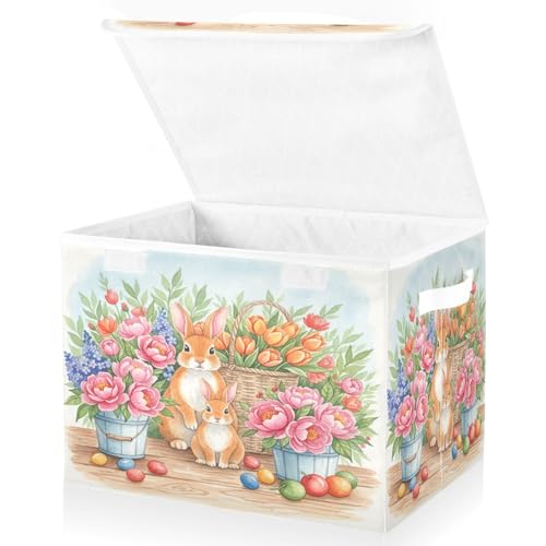 senya Easter Baskets Collapsible Storage Bins with Lids, Rabbits Eggs F Storage Boxes Clothes Baskets for Organizing - color: Easter 3
