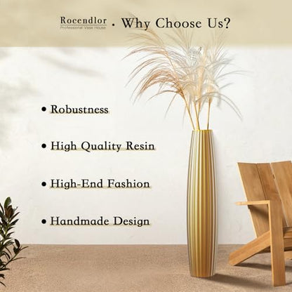 Floor Vases, Tall Floor Vase 23.6 inch (60CM, 1.96FT) Tall Vases, Sturdy Gold Vase for Living Room Decor, Resin Gold