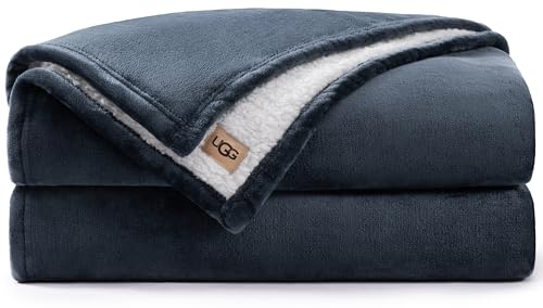 UGG Nita Queen Blanket, Reversible Plush Fleece, 90" x 90", Blue | Fits Queen & Full Size Beds, UGG Fluff Plush Face, Smooth UGG Fluff Reverse, OEKO-TEX Compliant, Warm & Cozy, Oversized - color: Blue, size: Full/Queen