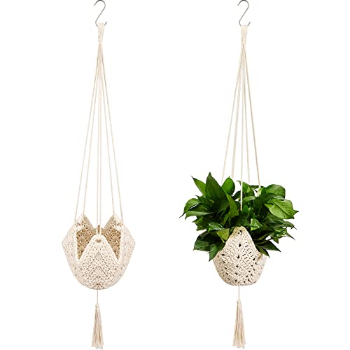 Shappy 2 Pack Boho Macrame Plant Hanger, Large Hanging Planter Plant Holder Pot Hanger Hanging Basket Wall Planters, Plants Lover Gift for Indoor Garden (Classic,White) - color: White, size: Style A
