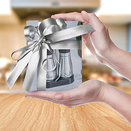 Salt and Pepper Shakers Set | Stainless Steel with Glass Bottle for Table, RV, Camp, BBQ, Set of 2, White - color: White