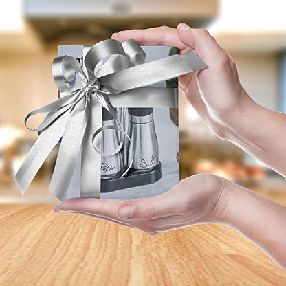 Salt and Pepper Shakers Set | Stainless Steel with Glass Bottle for Table, RV, Camp, BBQ, Set of 2, White - color: White