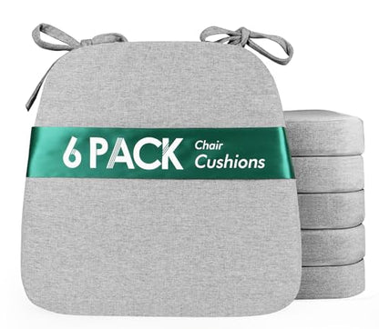kingphenix Chair Cushions for Dining Chairs, Set of 6, 2.5 Inches Thick | High-Density Foam Kitchen Chair Cushions with Ties, Non-Slip Bottom and Removable Machine-Washable Covers, 17 x 16 in, Gray - color: Gray, size: 6 Count(Pack of 1)