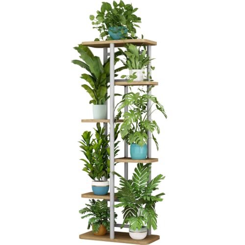 LINZINAR Plant Stand Indoor 6 Tier Metal Corner Tall Flower Shelf | Plant Rack for Multiple Plants, Tiered Flower Plant Holder for Patio, Garden, Balcony, Living Room, Bedroom White - color: White, size: 6 Tier-7 Potted