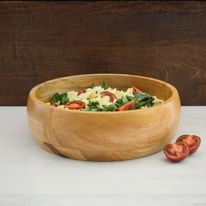 Wooden Salad Bowls for Serving Salad, Pasta and Fruit, Farmhouse Style, Natural Beige (Medium (13" Dia)) - size: 13" Wide, Set of 1 Bowl