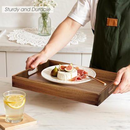 Acacia Serving Trays - 2 Pack | Acacia Wood Serving Platterss, Wood Serving Tray, Decorative Trays for Breakfast, Brunch, Dinner, Coffee Table - size: 14"x9"x1.57" and 15"x11"x1.57"