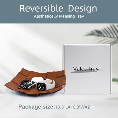 Valet Tray PU Leather Key Holder Bowl for Men Entryway Table Nightstand Desk Tray for Wallet, Keys Men's Gift - Brown & Black, 9.8" L x 9.8" W x 2" H - color: Brown + Black