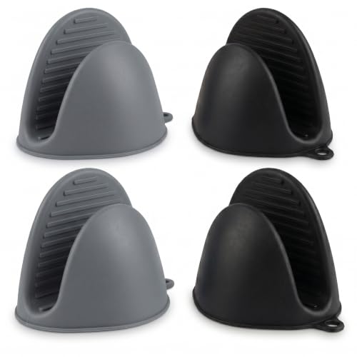 Silicone Kitchen Oven Mitts Set, Mini Finger Protector Cooking Pinch Grips Pot Holder Toaster Oven Accessories,BBQ Baking Mittens Heat Resistant Gloves, 2 Pairs（Black and Cool Gray） - color: Black and Cool Gray