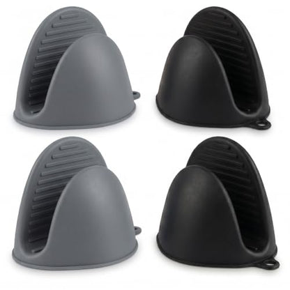 Silicone Kitchen Oven Mitts Set, Mini Finger Protector Cooking Pinch Grips Pot Holder Toaster Oven Accessories,BBQ Baking Mittens Heat Resistant Gloves, 2 Pairs（Black and Cool Gray） - color: Black and Cool Gray