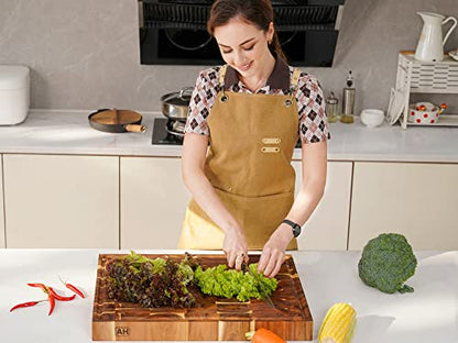 Acacia End Grain Wood Cutting Board 20x15x2 In Thick Butcher Block | Double-Sided Chopping Boards,Wooden Butcher Block,Chopping Board For Kitchen, Juice Groove Handles,Non-Slip Mat - size: 20"L x 15"W