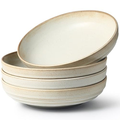 HAPPY KIT 9'' Pasta Bowls, 42oz, Stoneware Set of 4, Ivory | Large Salad Bowl, Ceramic Serving Bowls, Double Reactive Glaze, Ideal for Housewarming, Festivals, Microwave Safe - color: Ivory