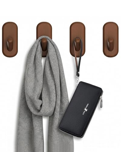 Wooden Wall Hooks for Hanging - 4 Pack Heavy Duty Coat Hooks Wall Mount- Solid Walnut Wood Hat, Bag, Backpack & Towel Hooks - Modern Key Holder for Bathroom & Entryway (Dark Walnut) - color: Dark Walnut
