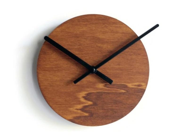 Modern Wood Wall Clock, Minimalist Round Silent Wall Clock, Natural Brown Wooden Clock with Black Hands for Living Room Bedroom Office Decor, 12 Inch
