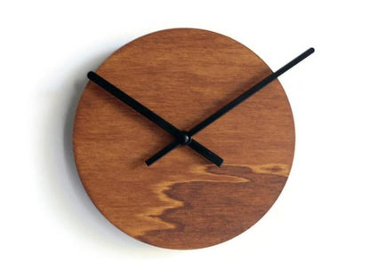 Modern Wood Wall Clock, Minimalist Round Silent Wall Clock, Natural Brown Wooden Clock with Black Hands for Living Room Bedroom Office Decor, 12 Inch