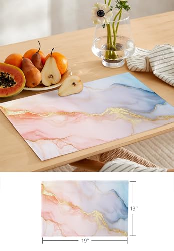 Table Runner and Placemats Set of 4 Marble Texture Decorative Dining Table Runner with Matching Placemats Gold Abstract Art Table Decor for Kitchen Dining Room and Everyday Use 13x70in - size: 13"x70"+4pcs