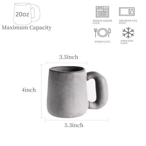 Uaral Ceramic Large Coffee Mugs,Pottery Coffee Mug Set with jumbo handle,Handmade mugs for Coffee,Latte,Milk,Cocoa or Tea,20oz,Set of 2(Dark Gray) - color: Ardoise(Dark Grey)