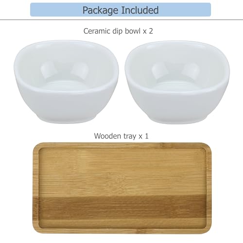 EIKS Ceramic Dip Bowls Side Dishes with Wooden Tray | For Serving Appetizer, Nuts Candy Snack, Sauce Seasoning