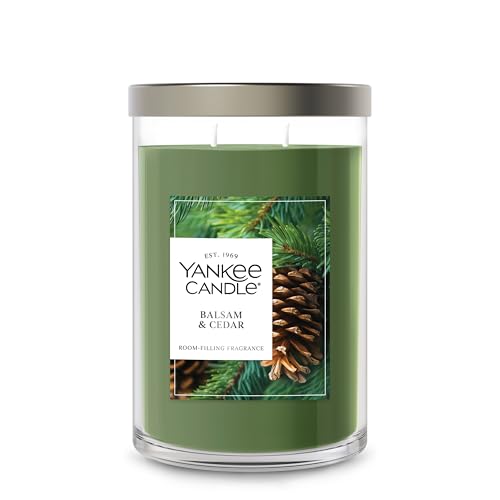 Yankee Candle Large Tumbler Scented Candle with up to 80 Hour Burn Time, Premium Plant Wax Blend for Consistent Burn, 20 oz Tumbler Candle with Room Filling Fragrance, Balsam & Cedar - color: Balsam & Cedar, size: 20oz