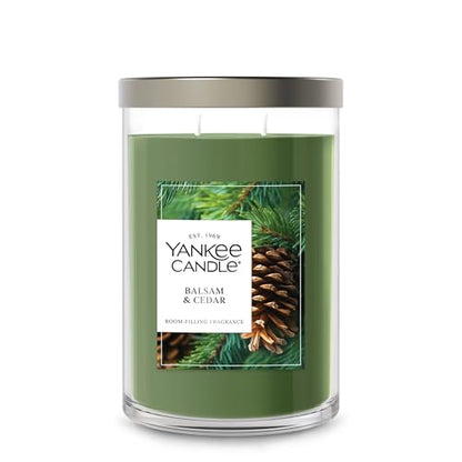 Yankee Candle Large Tumbler Scented Candle with up to 80 Hour Burn Time, Premium Plant Wax Blend for Consistent Burn, 20 oz Tumbler Candle with Room Filling Fragrance, Balsam & Cedar - color: Balsam & Cedar, size: 20oz