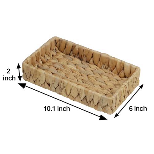 Water Hyacinth Bathroom Vanity Tray, 10 Inch | Toilet Tank Basket, Bathroom Counter Organizer, Small Wicker Tray, Toiletry Storage, Coffee Table Decor - size: 10.1" x 6" x 2"