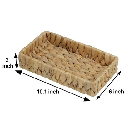 Water Hyacinth Bathroom Vanity Tray, 10 Inch | Toilet Tank Basket, Bathroom Counter Organizer, Small Wicker Tray, Toiletry Storage, Coffee Table Decor - size: 10.1" x 6" x 2"