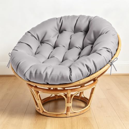 ARTPLAN Round Papasan Chair Cushion Tufted Swing Seat Pad with Ties,Grey | 47"x47"x4"tufted round chair cushion, polyester cover&fluffy fiber fill, fixed ties fit papasan, swing&wicker indoor chairs - color: Grey