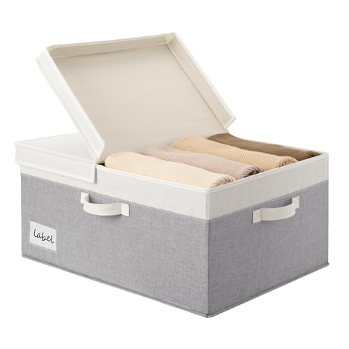 GRANNY SAYS Large Storage Bins with Lids, Fabric Closet Storage Bins for Clothes and Blankets, Decorative Storage Basket with Double-Open Lid, 63L, White&Gray, 1-Pack - color: Dark Gray&Ivory, size: Extra Large - 1 Pack