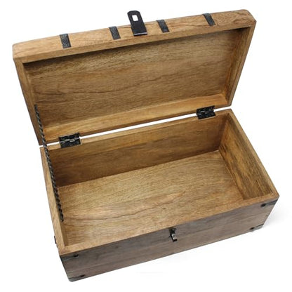 Treasure Chest Wooden Box with Antique Iron Lock and Skeleton Key (Large 14.5x8x6.75) - Storage and Decor – Pirate Wooden Treasure Chest, Decorative Box with Hinged Lid, - size: Large 14.5 x 9 x 5.75"