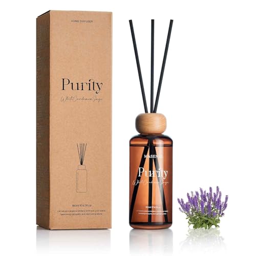 M&SENSE Reed Diffuser, White Cardamom Sage, 6.3 oz Natural Essential Oil | Non-Toxic Organic, Long-Lasting Fragrance, Ideal for Bedroom, Office, Gifts for Women - color: White Cardamom Sage, size: 180 ml