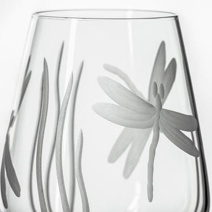 Rolf Glass Dragonfly Stemless Wine Glass 18oz - Tumbler Wine Glasses Set of 2 – Made in the USA - Etched Stemless Wine Glasses -(Set of 2) - color: Stemless 2 Set