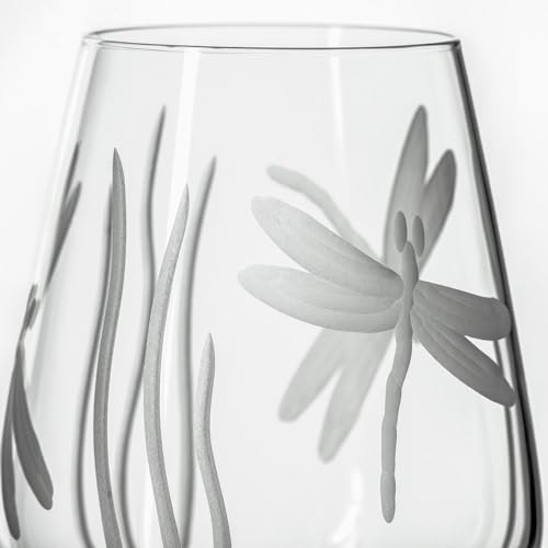 Rolf Glass Dragonfly Stemless Wine Glass 18oz - Set of 4 Tumbler Wine Glasses - Lead-Free Glass - Etched Stemless Wine Glasses - Made in the USA - A Classic - color: Stemless 4 Set